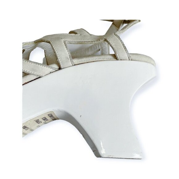 Vintage 80s Roger Vivier Caged Sandals on Platform Wedge, Off White Nubuk - Picture 13 of 16